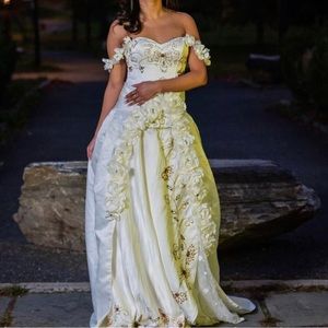 Off-Shoulder Floral Embellished Wedding Dress